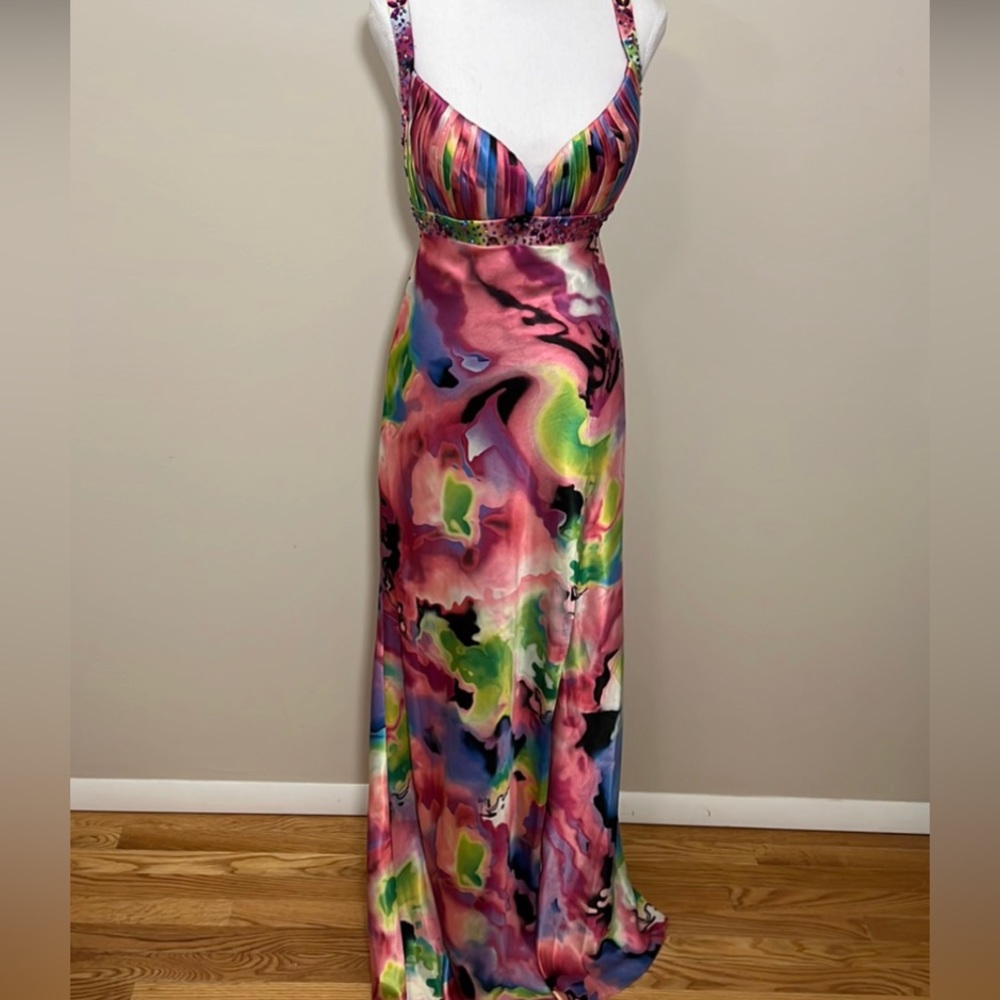 La Femme Paris watercolored, strappy, beaded, sequin gown/dress - Size 6